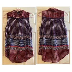 Ann Taylor Geometric Print High-low Collared Tunic